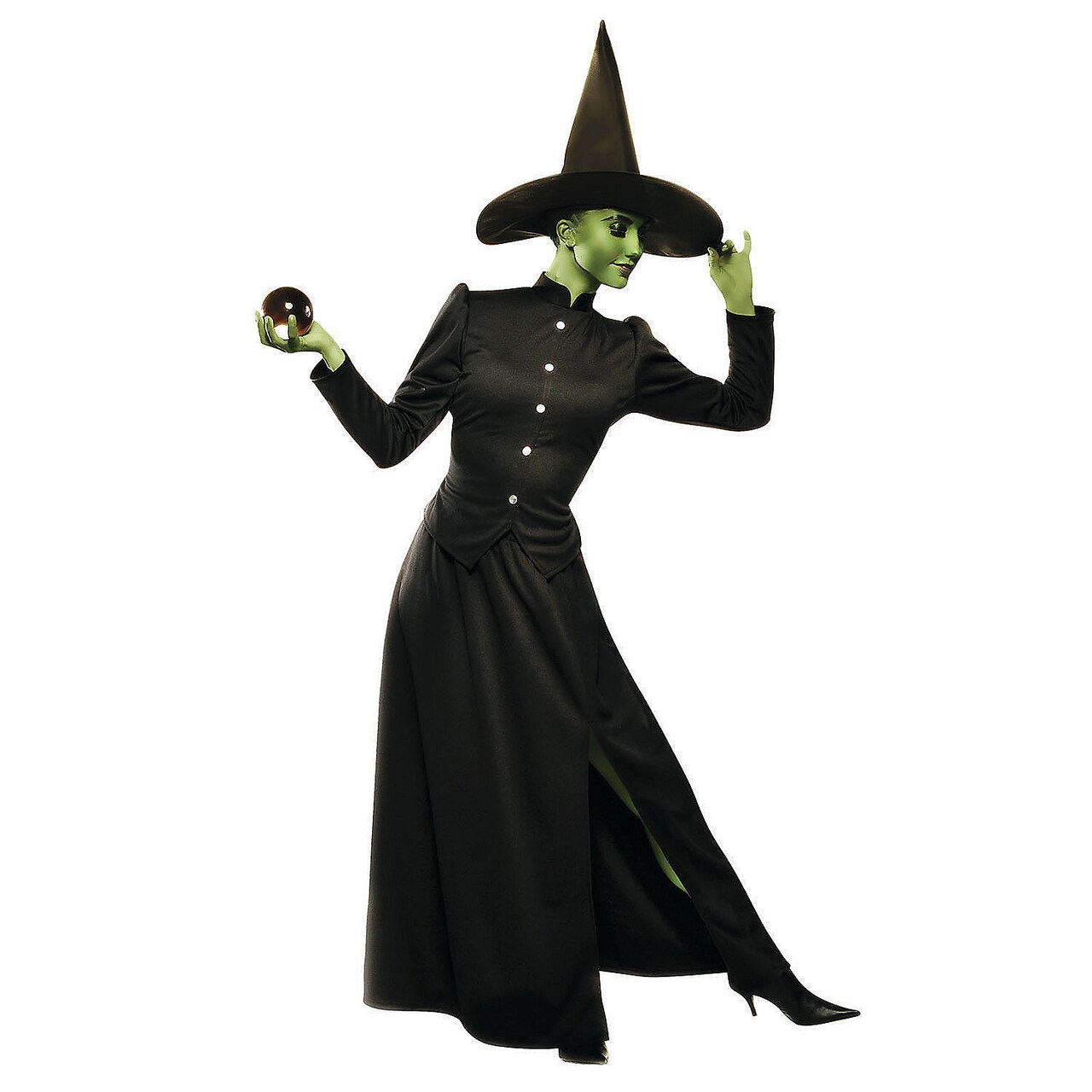 Women's Classic Witch Costume Black Fitted Top Skirt With Front Slit Size 8-10